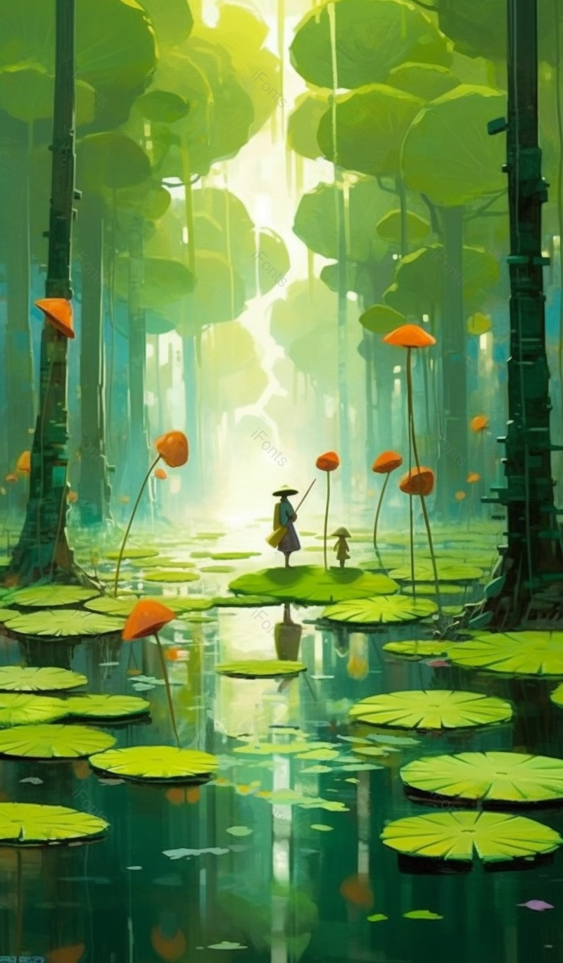 绿色荷叶人物清新插画,插画/手绘图,插画/手绘图库,插画/手绘图下载,插画/手绘